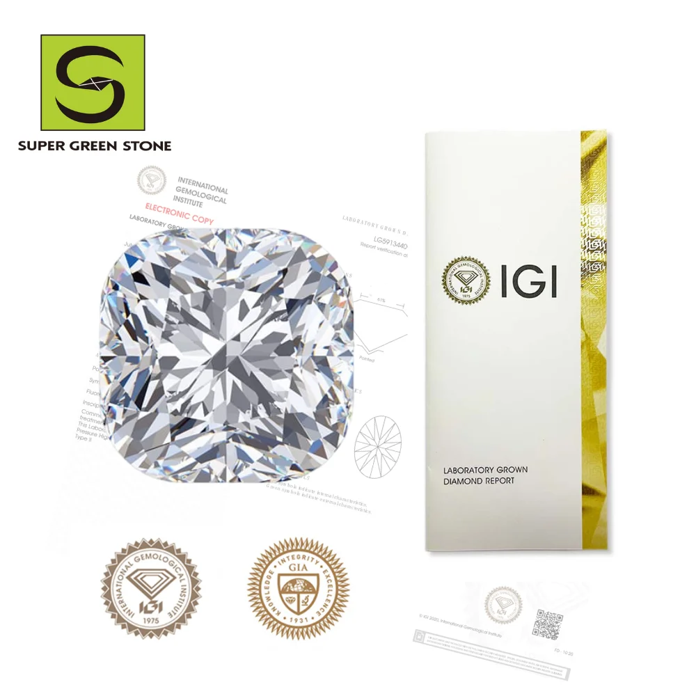 

SuperGS SGSD051 Igi Cushion Cut Color White Loose Price Per Carat Rough Hpht Cvd Gia Certified Synthetic Lab Diamond