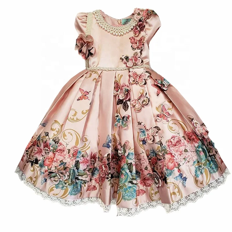 

Flower Pattern Pretty + Necklace New Model Printing Children Custom Clothing Child Girl Dress For Summer