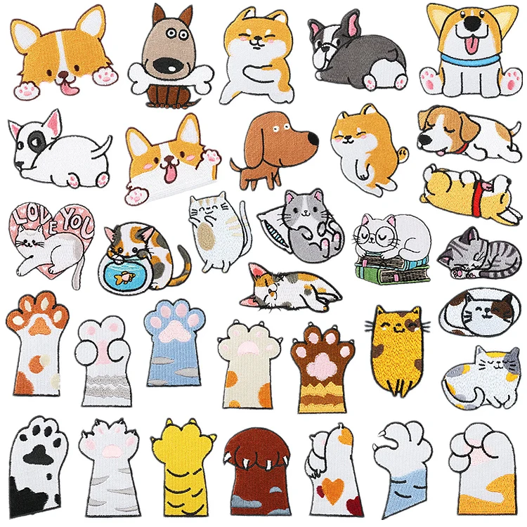 Factory Sell Iron on  Embroidery  cute cartoon Cat dog Paw Patch for decoration