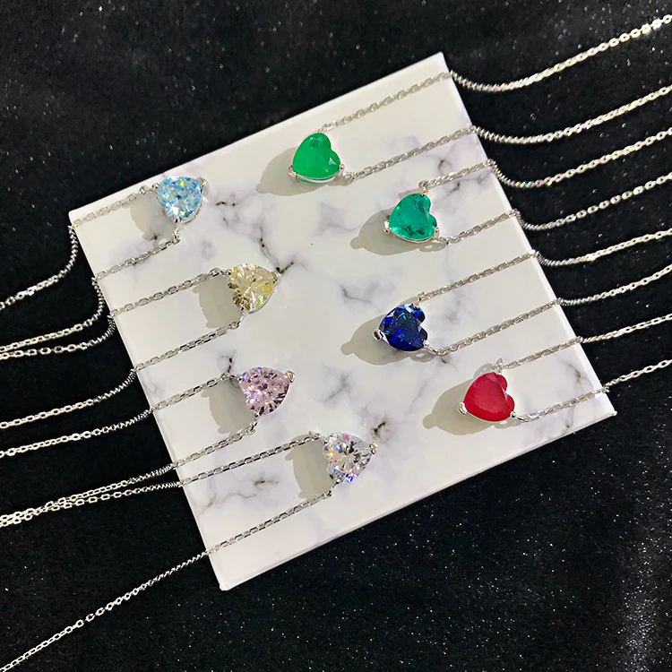 

925 silver women jewelry cbic zirconia necklace CZ gemstone heart necklace