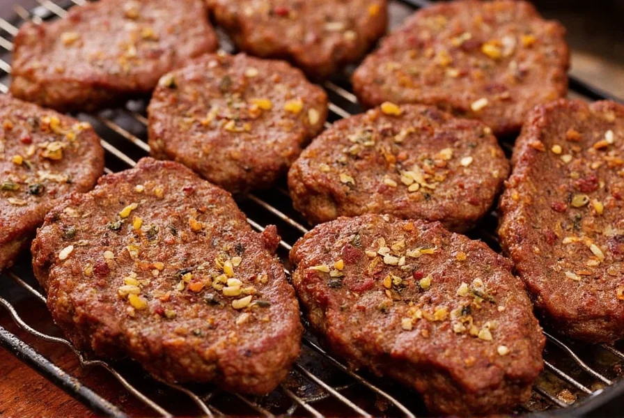 Beef seasoned with spices on a grill