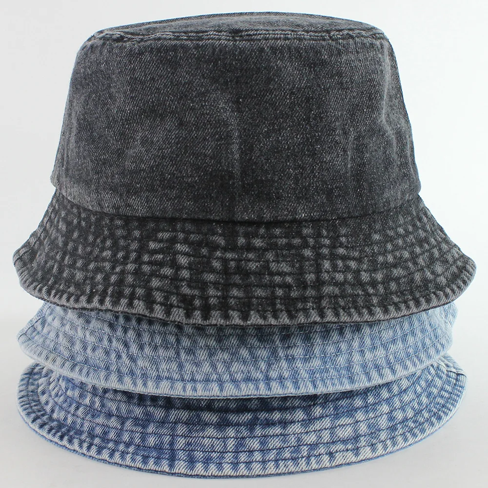 

hot selling women plain blue wholesale cotton jean bucket hat denim