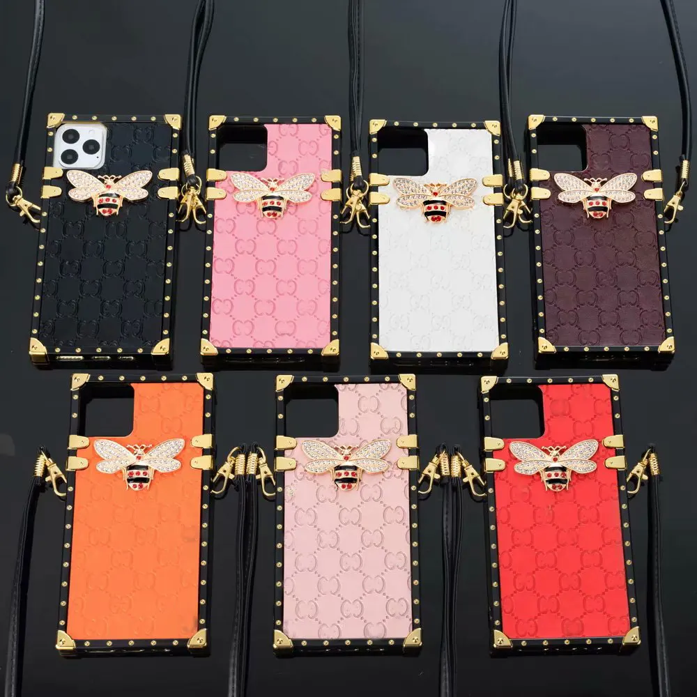 

Chic cell phone sling bag high brand leather case square crossbody for Iphone fashion anti-fall designer phone cases, Transparent