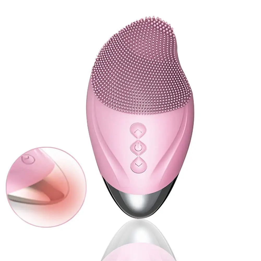 

wireless charging electric waterproof heated vibrating massage sonic face exfoliator silicone facial cleansing brush