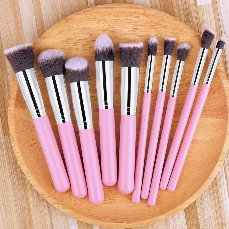 

Wholesale 10 Pcs Make Up Brush Hot Selling Private Label Makeup Brushes Blush Powder Wood Handle Makeup Brush Set, Picture