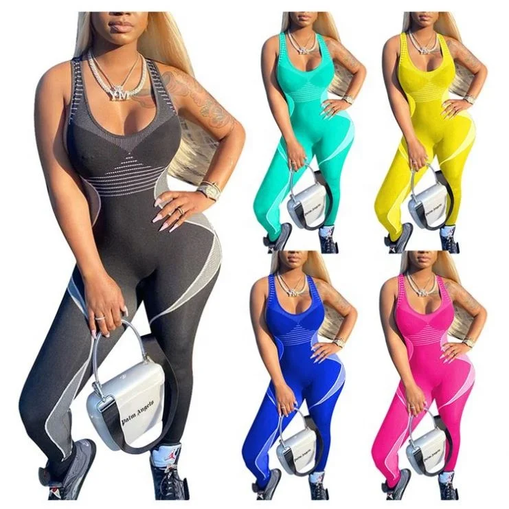 

0072203 Wholesale Custom Summer 2020 Ladies sexy bodycon sports fitness Jump Suit Women One Piece Jumpsuits And Rompers