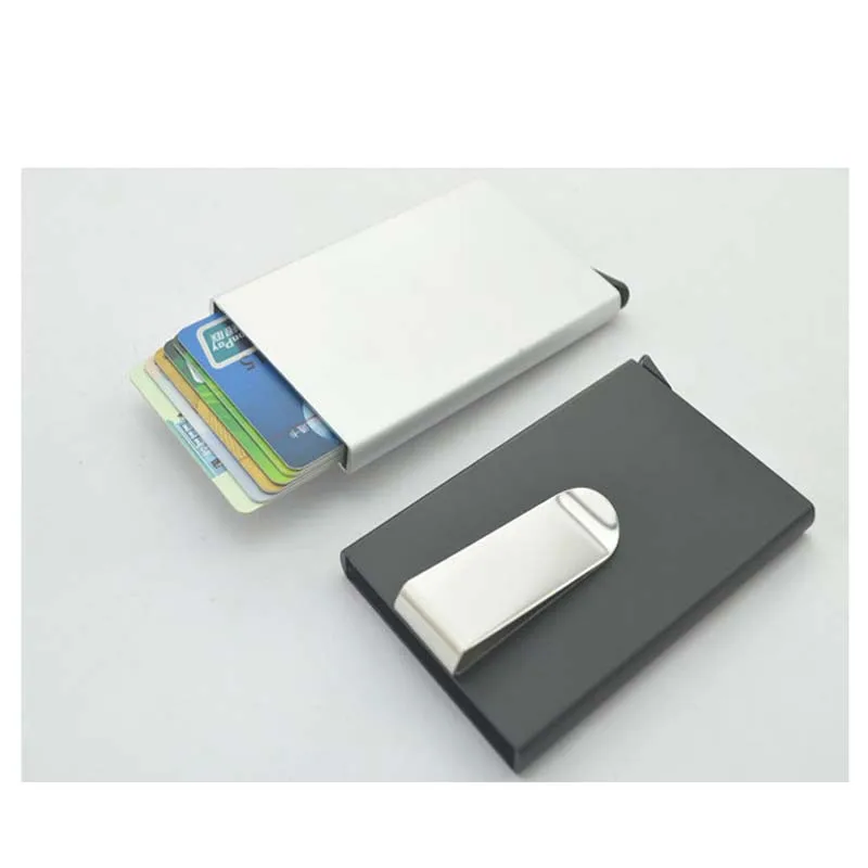 

2019 Latest Automatic Pop up Credit Card Holder Double Aluminum Alloy Leather Card Purse for Anti magnetic Card Case Wallet, Customize