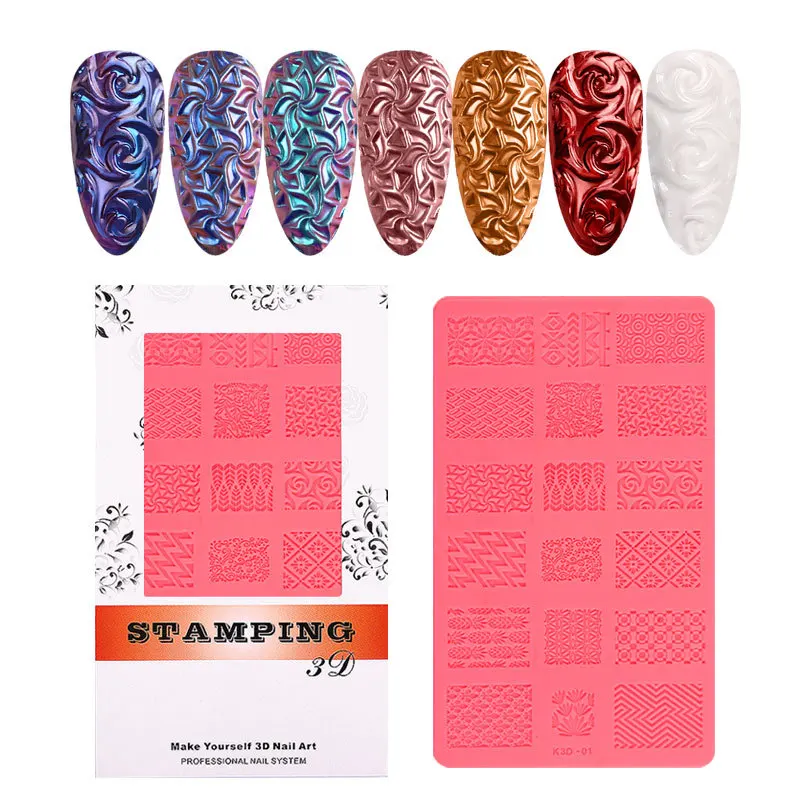 

ANGNYA 3D Silicone Nail Art Stamping Plate Solid Gel Manicure Art Tool, As picture