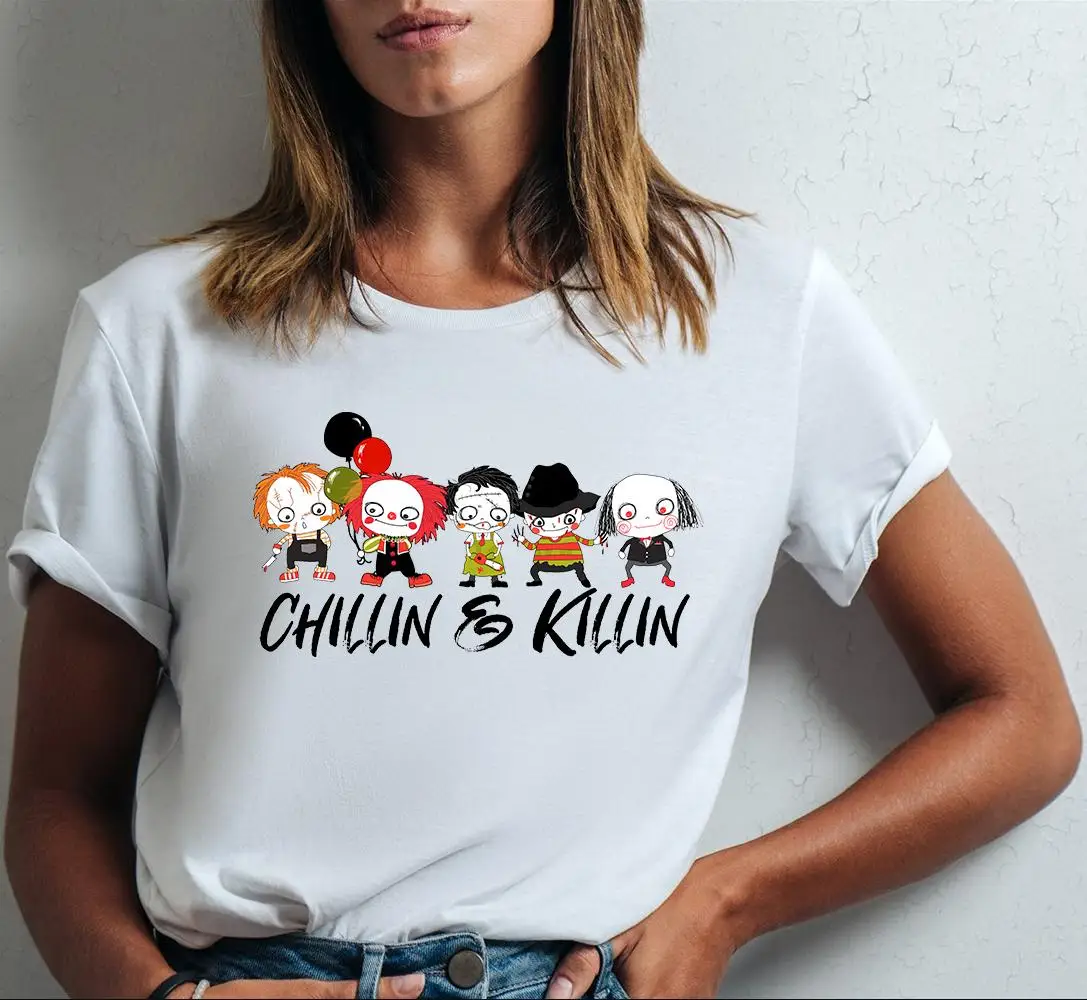 

Chillin & Killin Horror Movie Killers funny Halloween T shirt Women