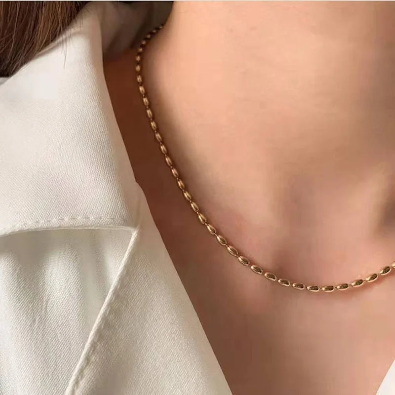 fashion jewelry 18k pvd gold plated bead chain necklace