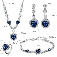 

african Love crystal inlaid pendant sterling silver jewelry necklace earrings bracelet ring set