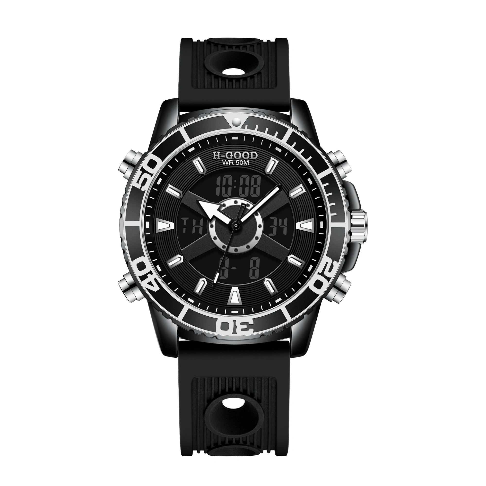 

H-GOOD TK-0005 Men Dual Display High Standard Casual Luminous Watch New Style Digital Sport Watch, 3 colors