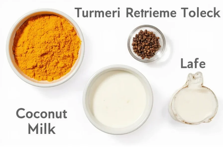Golden milk recipe ingredients including turmeric, black pepper, and coconut milk