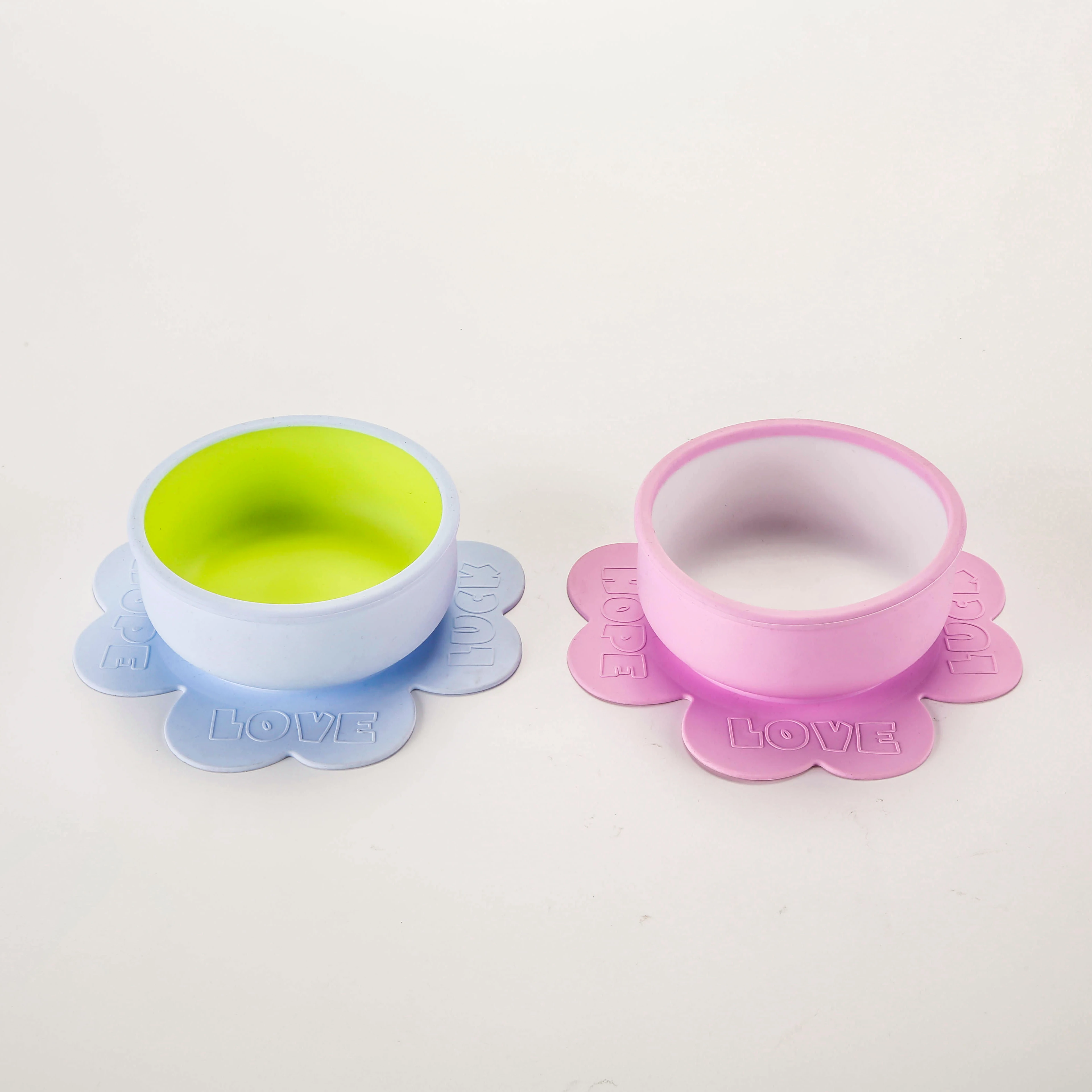 

Baby Products Supplier Flower Shape Silicone Baby Suction Bowls, Blue pink