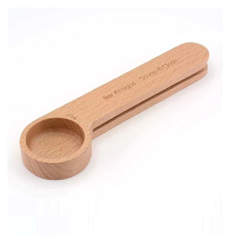 

2-in-1 measuring spoon wooden coffee small wood coffee scoop with bag clip