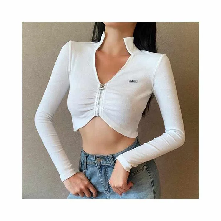 

Autumn Fashion Zipper Clothing Long Sleeve Women Crop Tops, Picture color