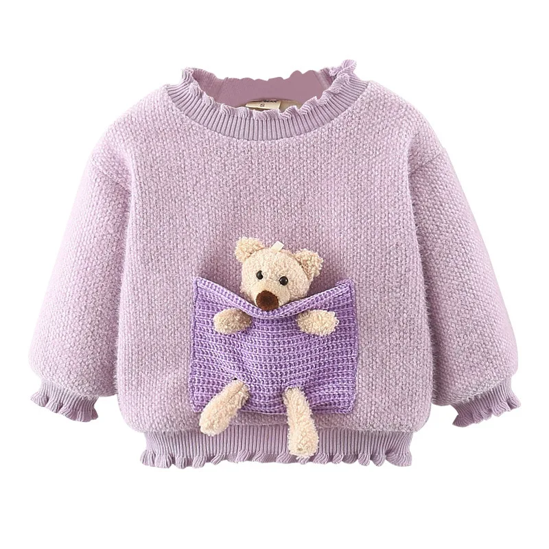 

Children's clothing wholesale girls sweater winter infant children baby thickening plus velvet bear round neck pullover sweater