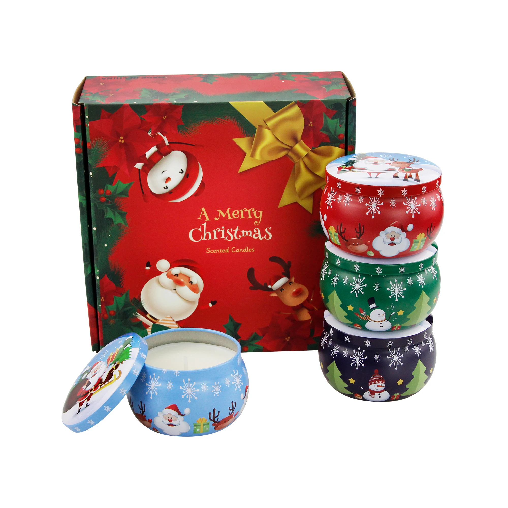 

Christmas 4 Oz 4 Pack Metal Branded Customised Fall Soy Wax Scented Candles Gift Set