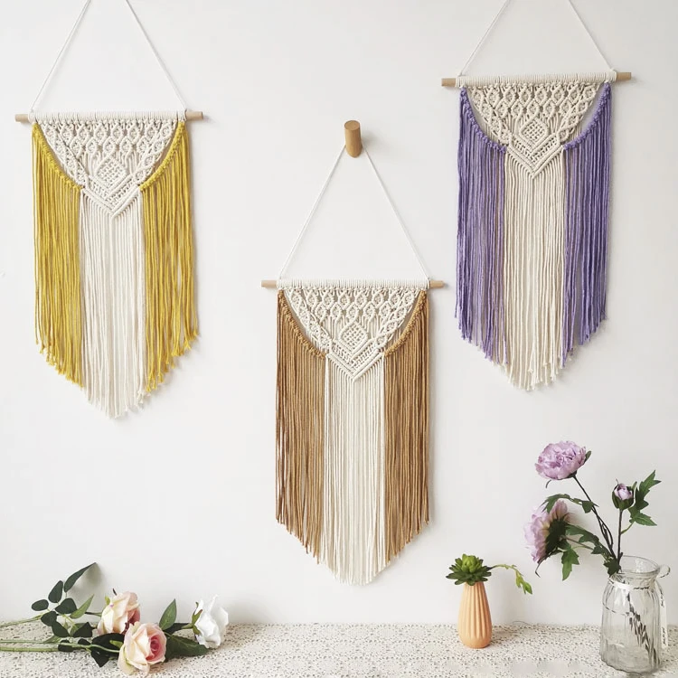 

Macrame Woven Wall Hanging Tapestry Boho Macrame Wall Decor Art Macrame Backdrop Wall Decor for Wedding Living Room Bedroom, White.orange.purple.grey