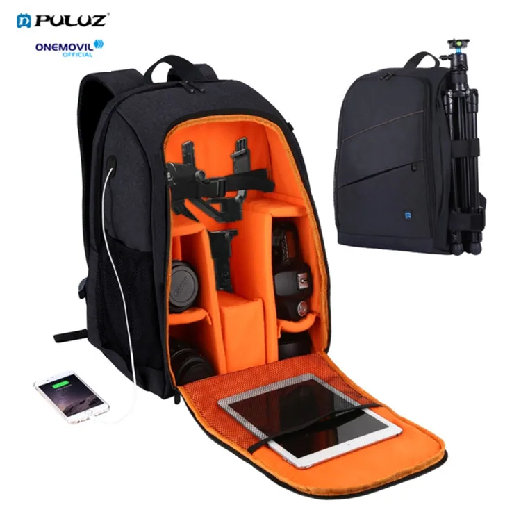 

Custom Logo Puluz Dual Shoulders Backpack Waterproof Scratch-proof Camera Bags with Rain Cover for DSLR Laptops, Black grey