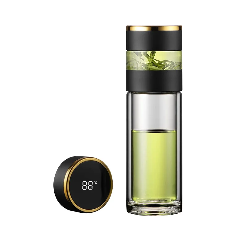 

330ml custom logo double wall Intelligent digital flask smart glass tea cup water bottles