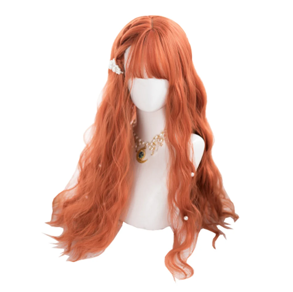 

Red Orange Natural Synthetic Hair Lolita Wigs Long Curly Japanese Rooming Face Cute Girls Cosplay Wigs, Pic showed