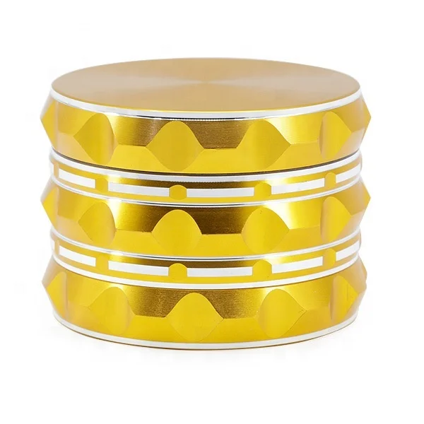 

4-piece Dry Herb Grinder Diameter  Aluminum Alloy Flat Pattern Polygon Stripe Herb Grinder, Picture