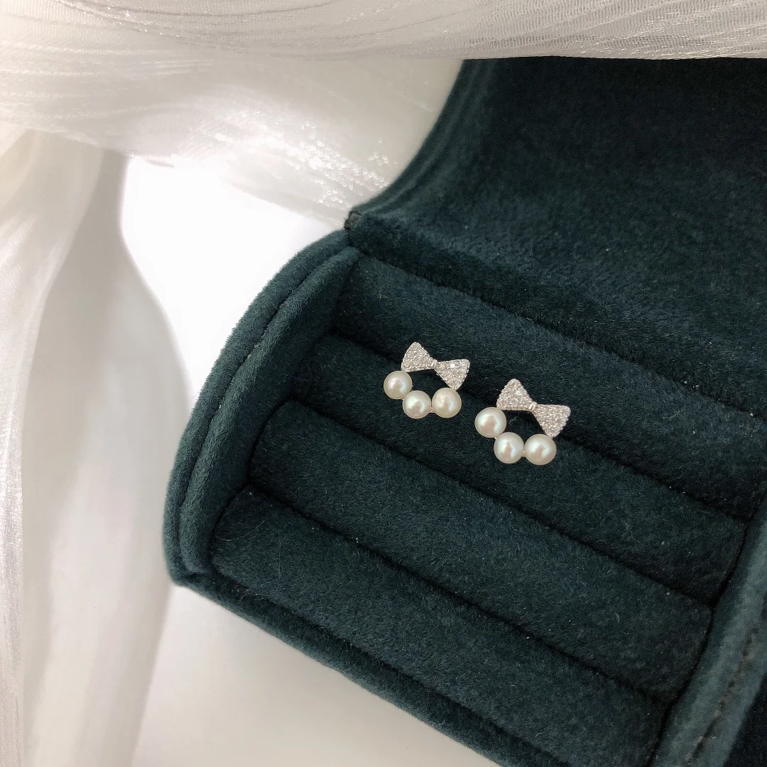 

Fashion Trendy Wholesale 925 Sterling Silver Pearl Bow Earrings Women's jewelry