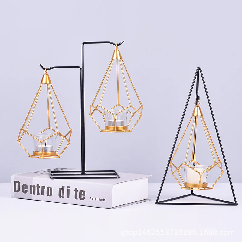 

Fashion home decoration golden retro geometric wrought iron candle holder romantic desktop aromatherapy ornaments