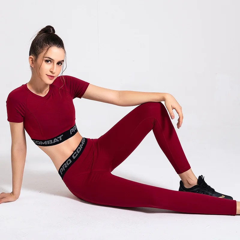 

Yoga clothing tights Amazon hot style quick-drying yoga tops solid color hip-lifting sports tights, Multiple colors available