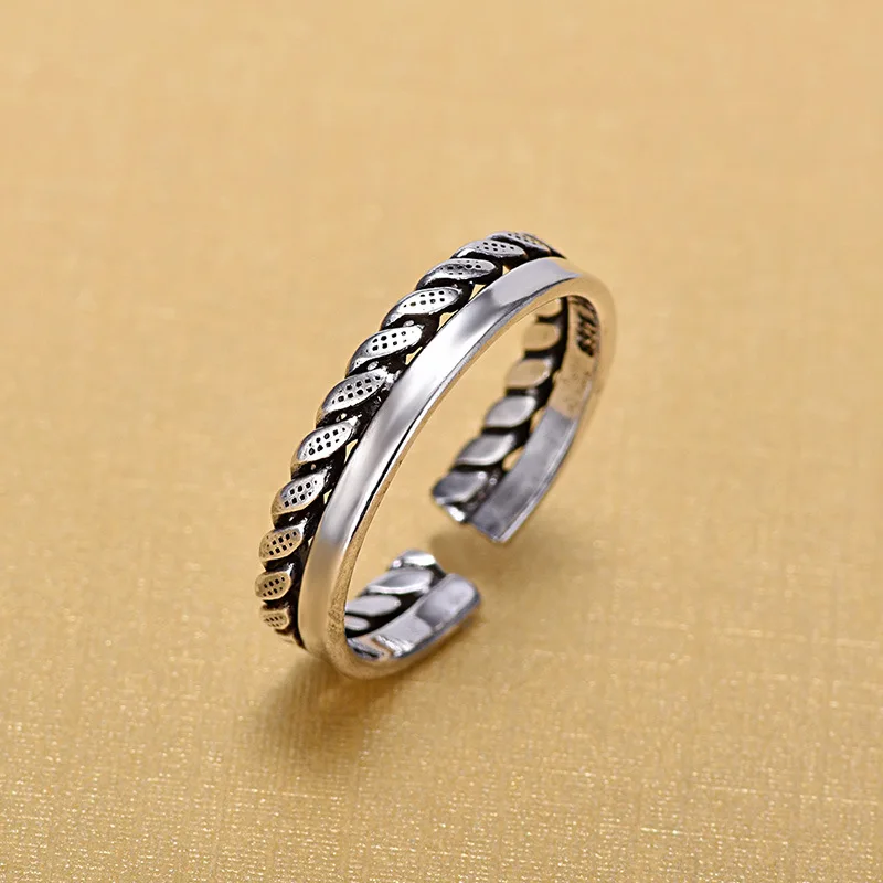 

925 Sterling Silver Chain Braided Women Adjustable Finger Rings