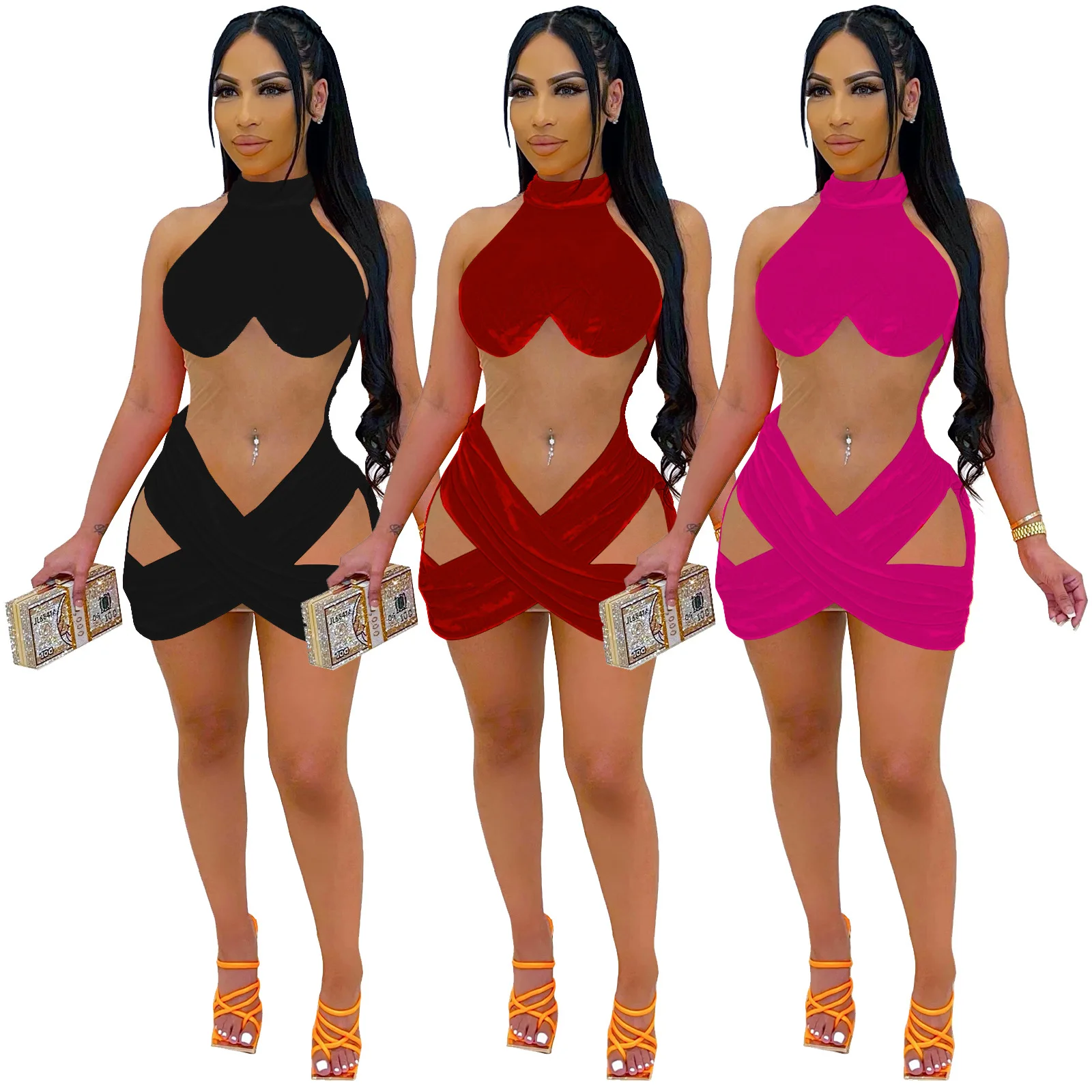 

FS4699A New fashion splicing mesh dress hot sexy satin dress