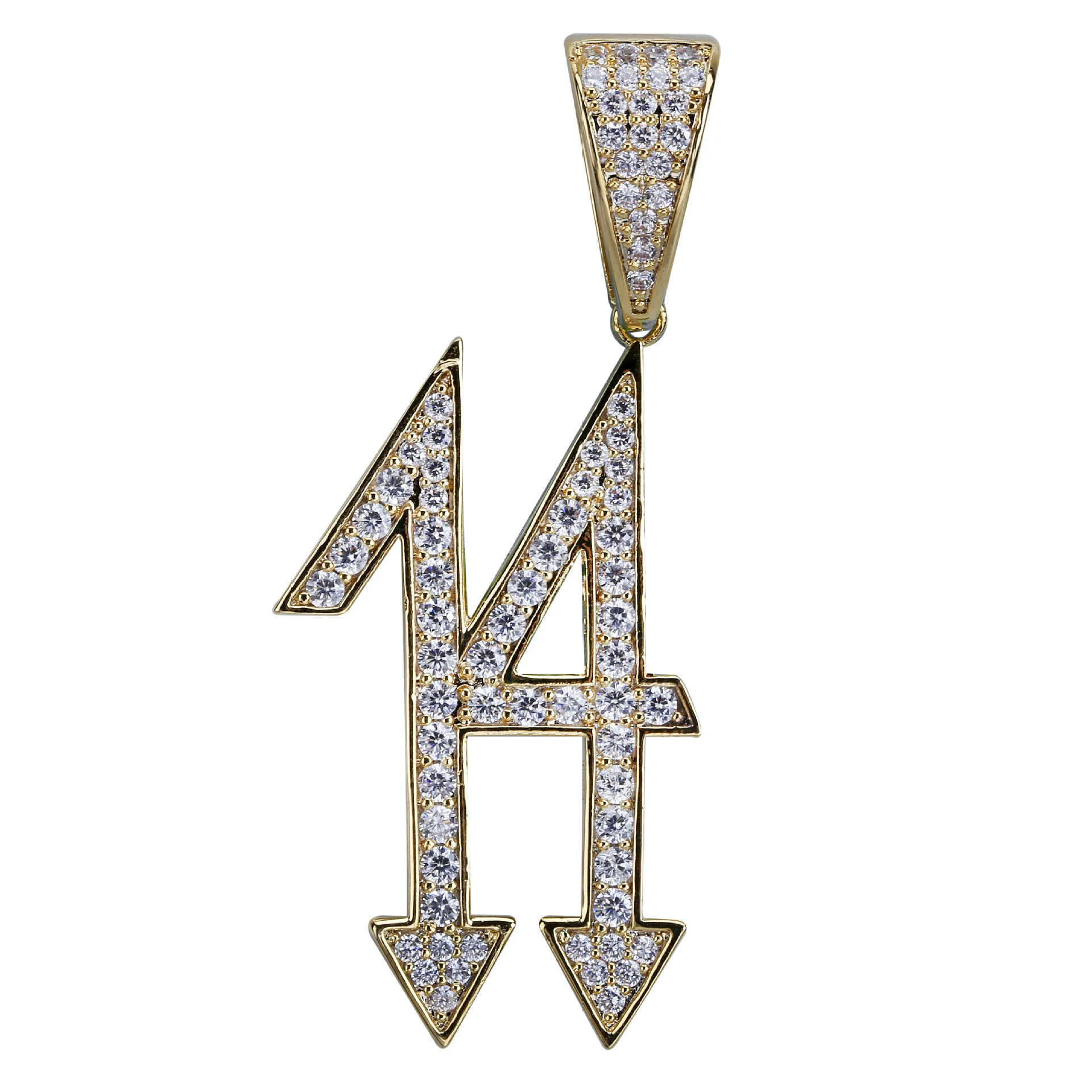 

Hip-hop Accessories Luxury Numeral 14 Pendant with Micro Zircon popular logo NecKLACE