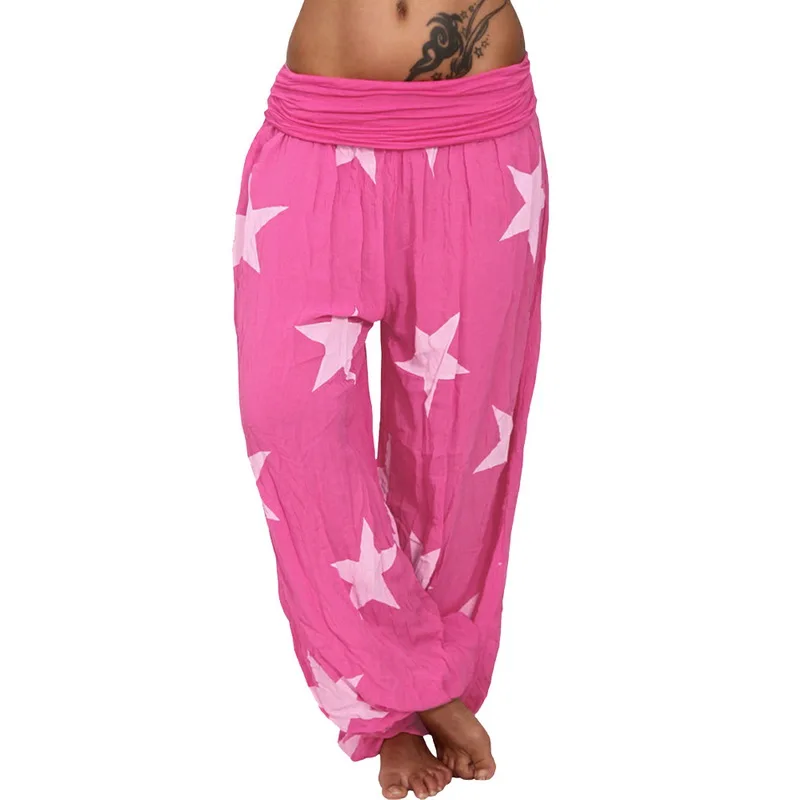 

Women Sweatpants Ethnic Fivepointed Star Print Full Pants Casual Loose Harem Plus Size Wide Leg Trousers, Pic