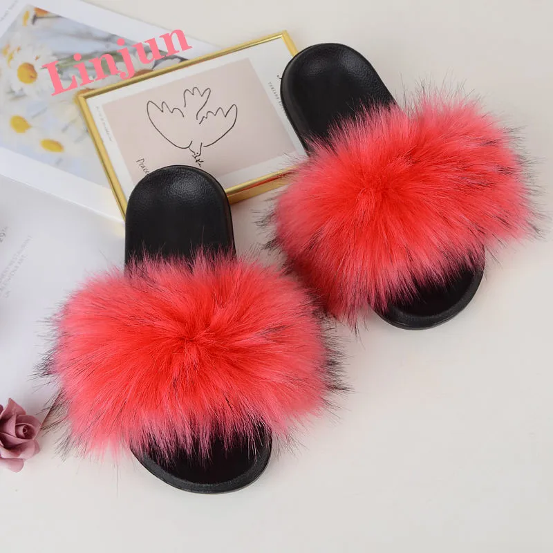 

Factory wholesale 2021 new fashionable indoor cheap fox fur household baby artificial fur soft fur slippers, Customized color