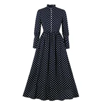 

Amazon hot sales 2083 long sleeve polka dots long maxi shirt vintage dress women