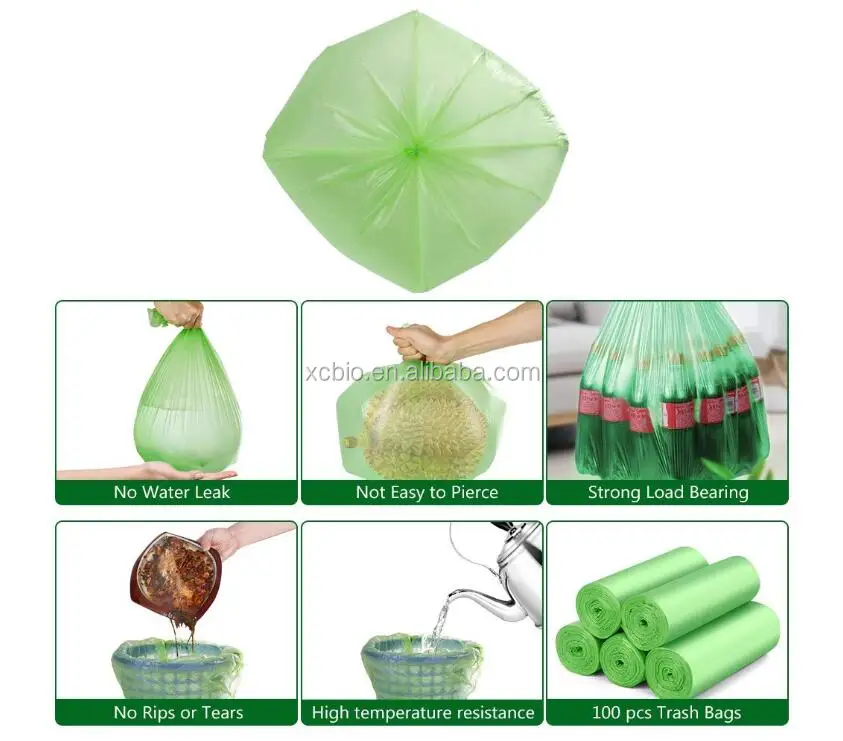 Customized Accept Disposable  PLA  Garbage Collection Bags Biodegradable Compostable 100% Cornstarch Trash  Bags
