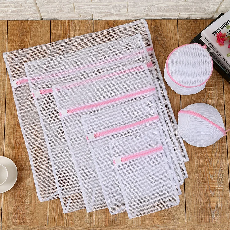 

Custom Logo Home Hotel Washable Foldable Underwear Polyester Mesh Laundry Bag, Pink