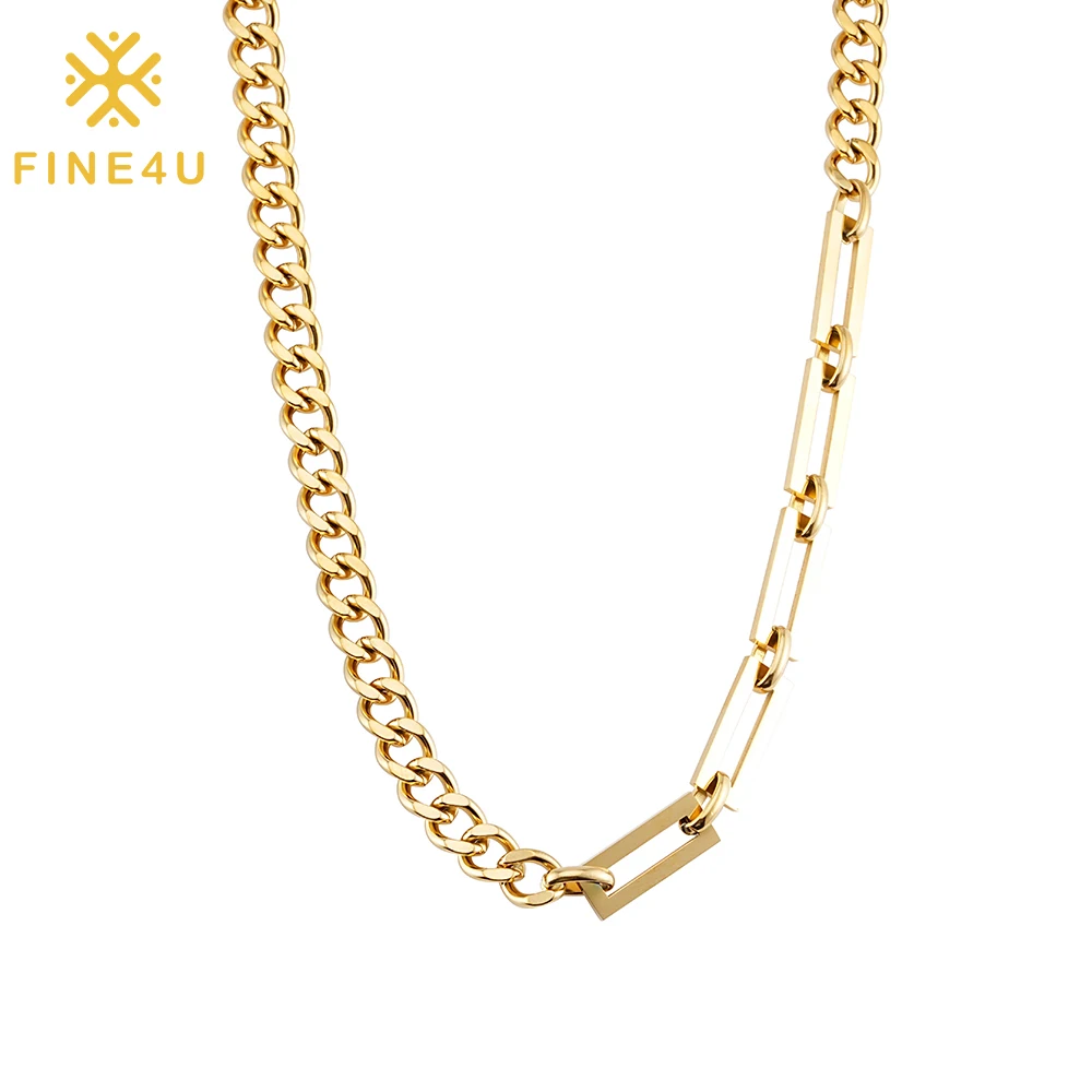 

Minimalist Fashion Chaine Au Cou Women Chunky Splicing Stainless Steel Jewelry Hip Hop Chain Necklace