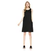 Hot Sale Fashion Women's Linen Above Knee Length Sleeveless O Neck Back Key Hole Slim Fit Black Dress With Pockets