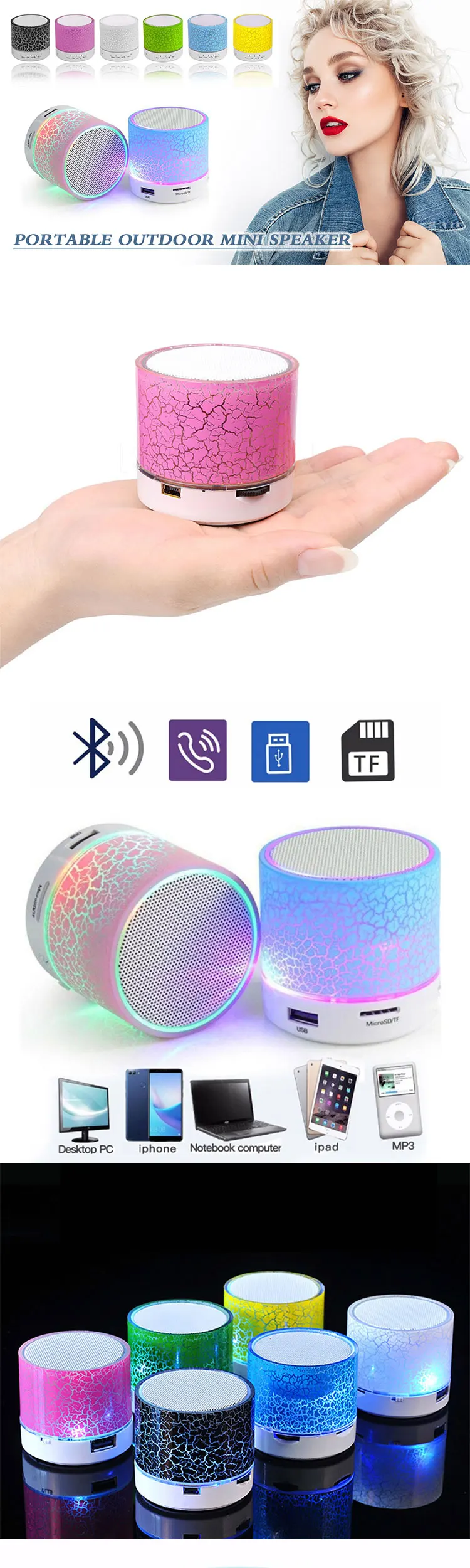 LED Light With TF USB Handsfree Bass BT Wireless Sound Box Portable Outdoor Mini Speaker - ANKUX.COM