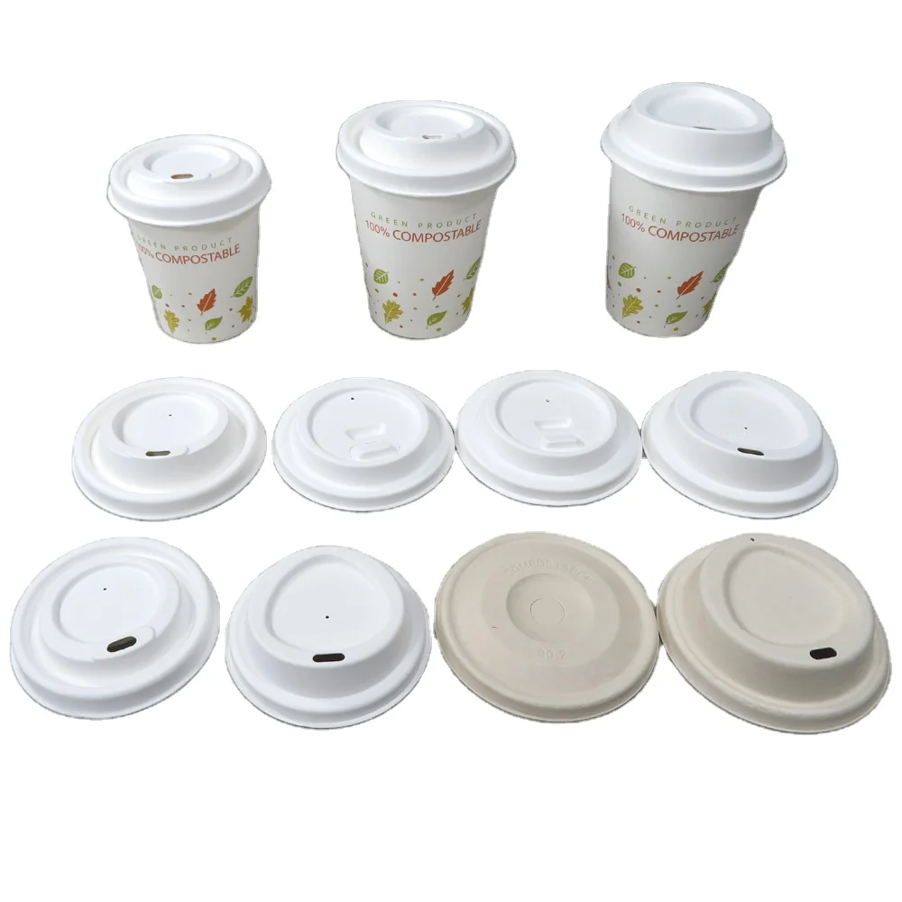 

80mm 90mm Compostable Sugarcane Bagasse Hot Cup Dome Lid Bagasse Pulp Coffee Cup Lid for 8-24 OZ