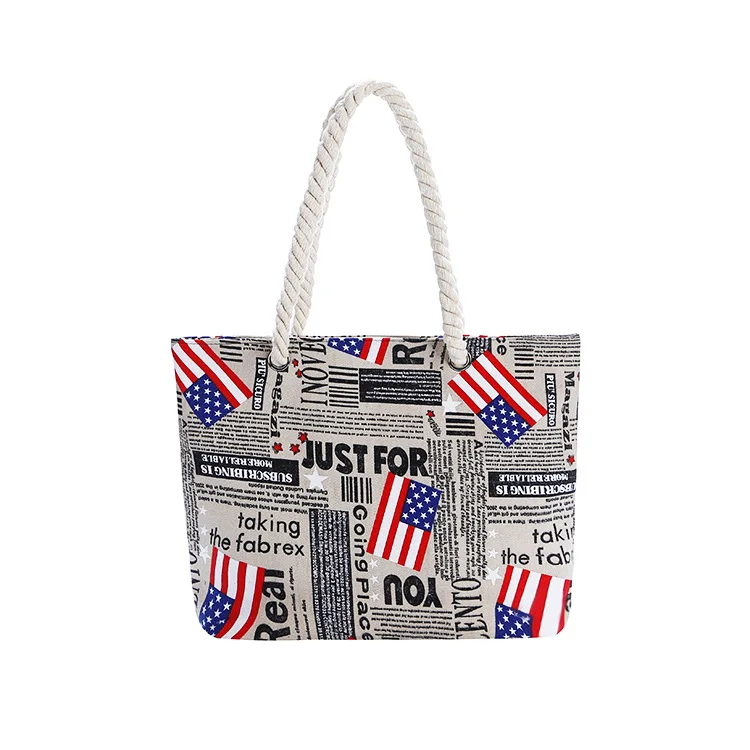 

OEM ODM fashion printing canvas women hand bags with cotton rope handle for beach, Custom made