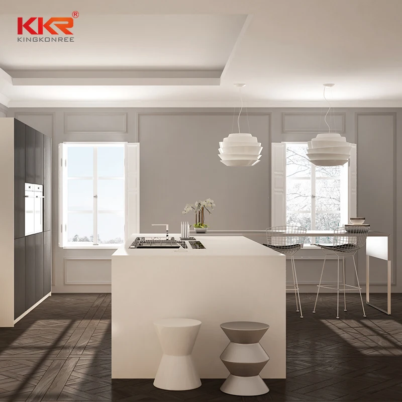 Solid Surface Kitchen Counter Tops Prefabricated Kitchen Islands Carrara Marble Color Solid