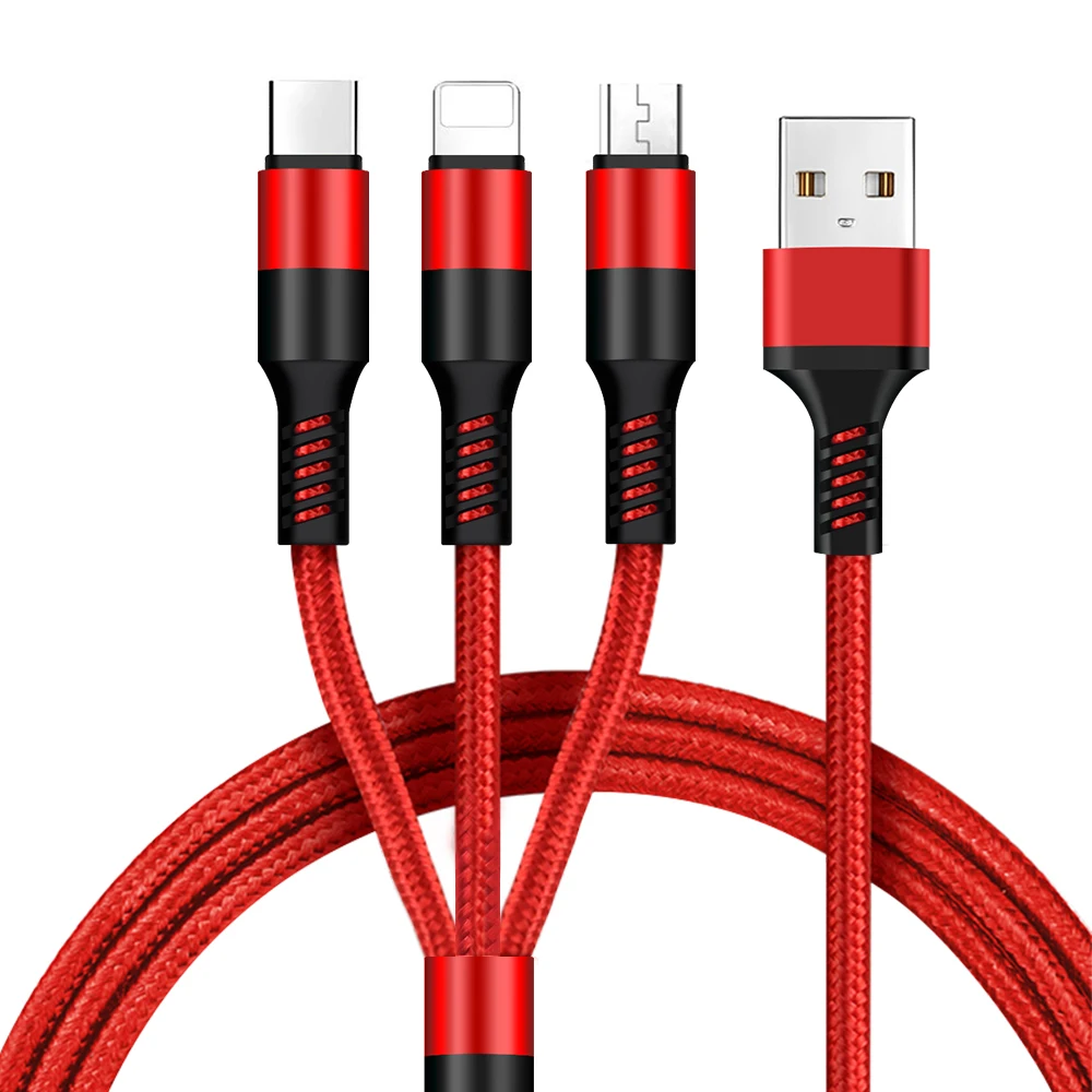 

Ready Stocks 10FT usb data cable nylon braid 3 in 1 usb fast charging cable for iphone 13 pro max, Red,blue,black,white,green,brown,customized