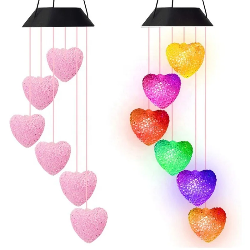 

Jiexuan colorful changing home garden decoration solar hanging wind chime light outdoor decoration led heart wind chime light, Rgb