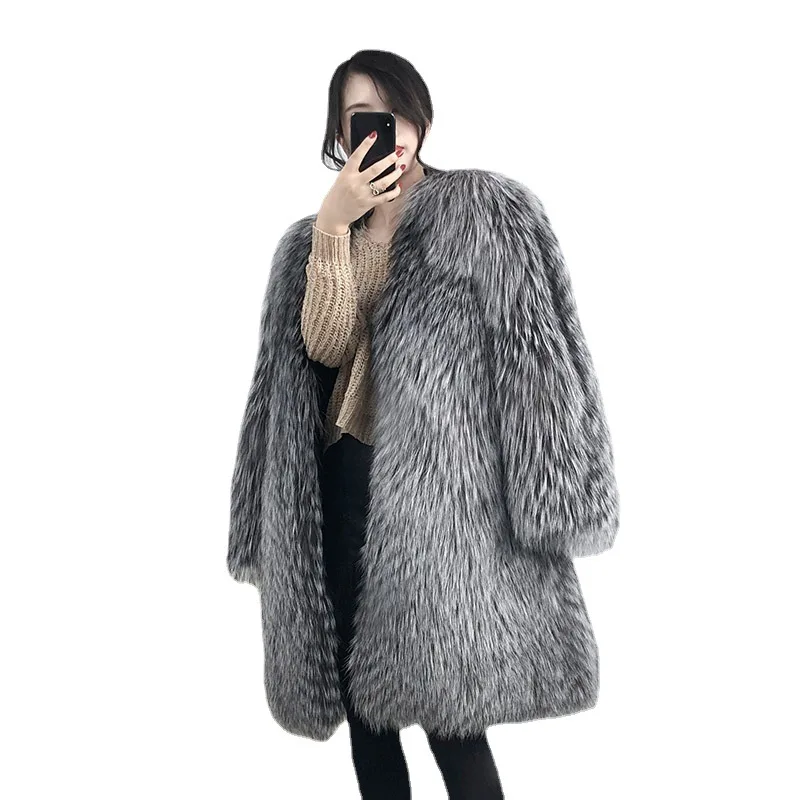 

2021 winter warm S-2XL fake faux fox vegan fluffy fuzzy fur women jacket, Customized color