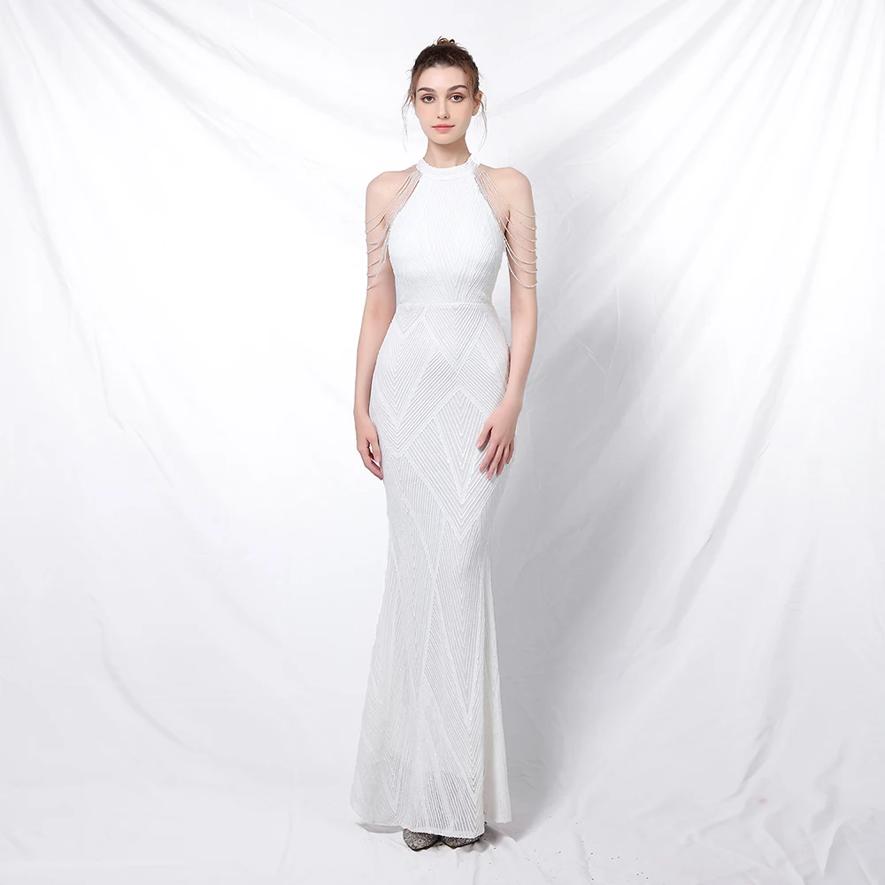

18126# Backless Evening Dress Women Party Dress Long Wear Sequin Fabric Cheap