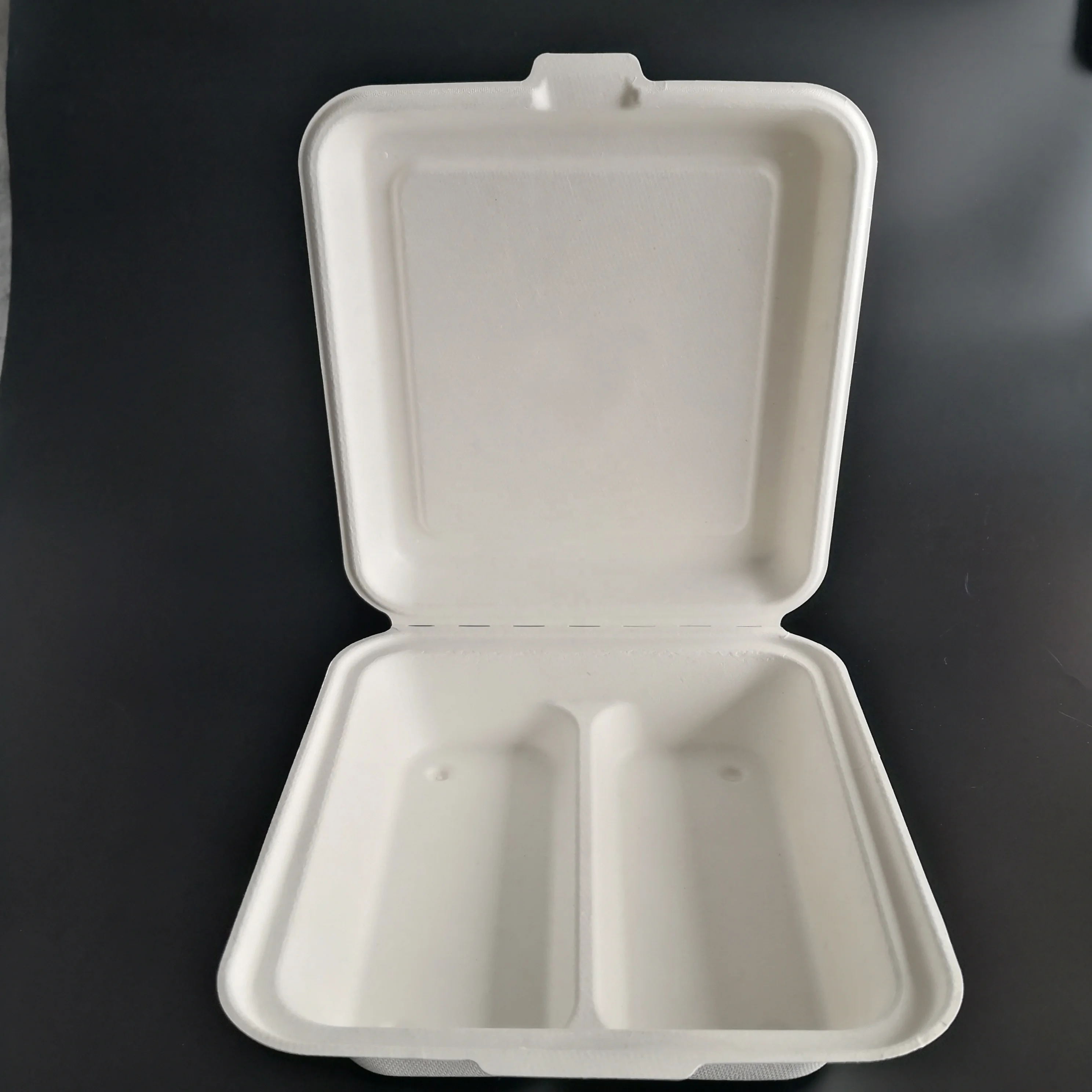 

8Inch Sugarcane 2 Compartment Disposable Lunch Box With Compartment And Bagasse Single Compartment Food Container With Lid, White / light brown