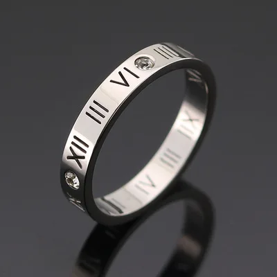 

European and American fashion creative stainless steel Roman numerals diamond zircon couple ring titanium steel thin ring